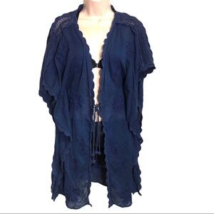 LETARTE Handmade Embroidered Blue Swimsuit Coverup sz. Medium